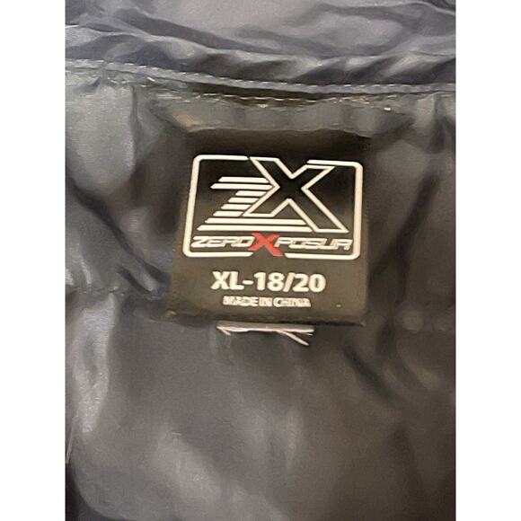 ZeroXposure Kids Puffer Coat Boy’s XL 18/20 Black Blue Camouflage Zip Hood - Picture 6 of 9